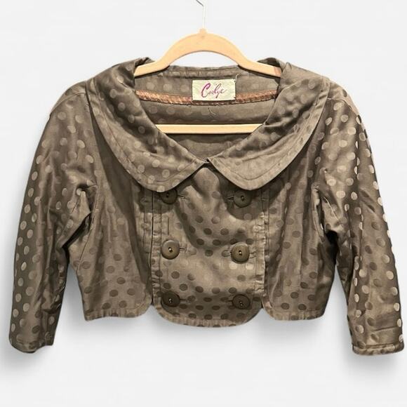 Vintage 50s Two Piece Brown Polka Dot Print Dress And Jacket Peter Pan Collar - Picture 6 of 12